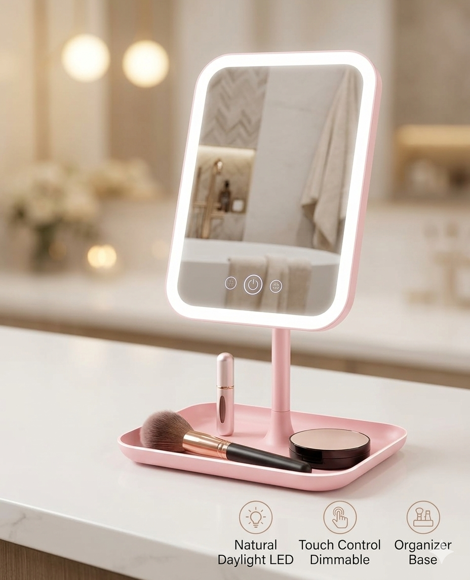 Portable LED Makeup Mirror - Rechargeable & Slim Travel Design